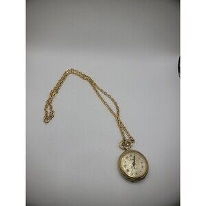Vintage Arnex Watch Necklace Gold Tone Chain Incabloc Roman Numerals Hand Wound